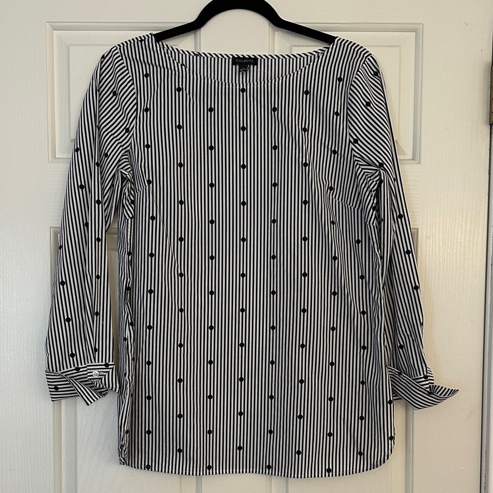 Talbots Black and White Striped Blouse
